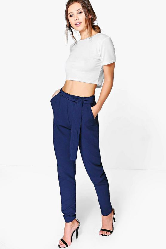 Petite Alice Tie Waist Tapered Trouser